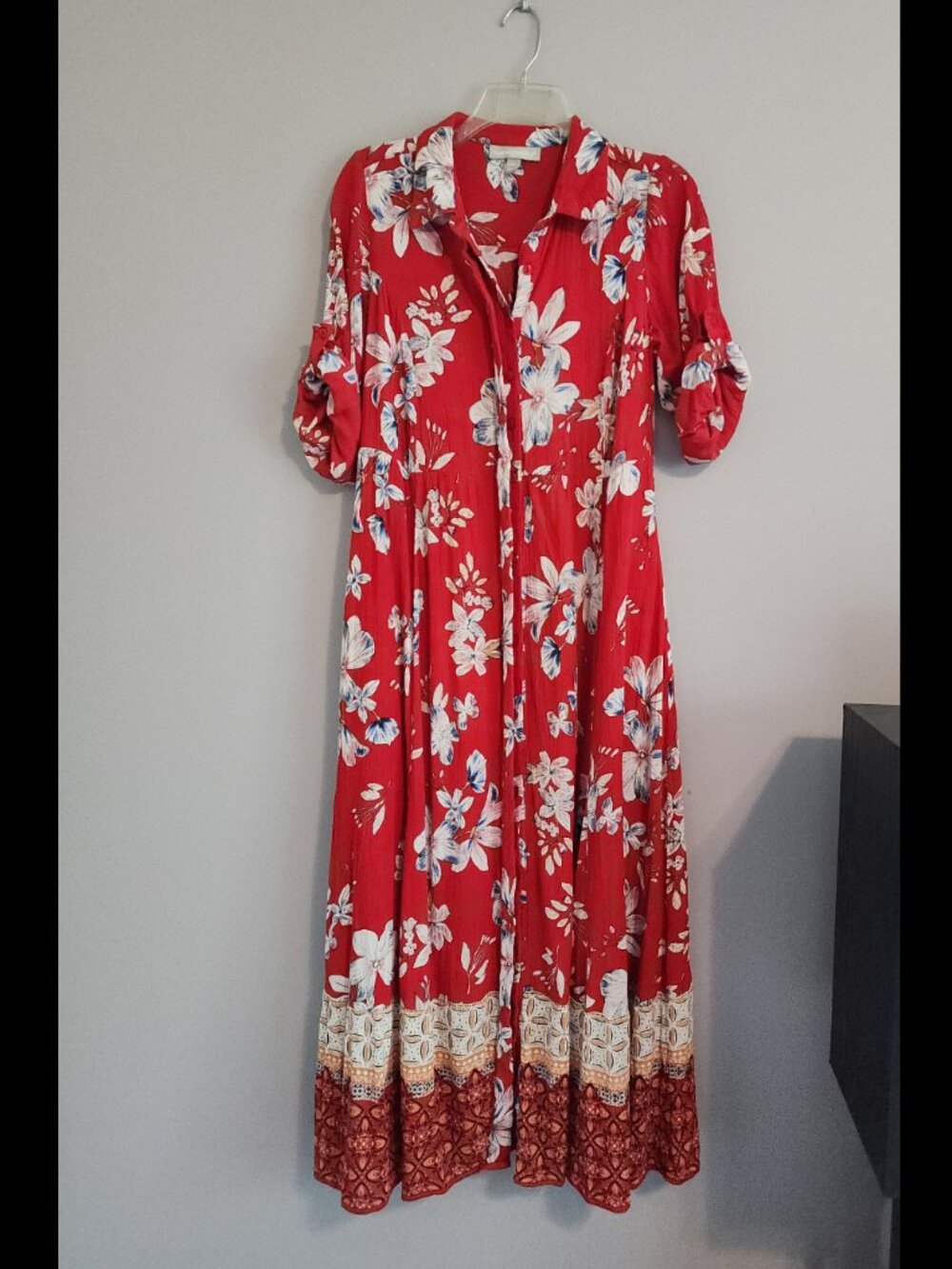 Woman Within Floral Roll-Tab Sleeve Crinkle Shirtdress Size 14W